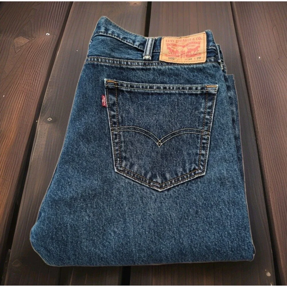 LEVI'S 505 MENS JEANS SZ 38x29(36x29Actual)Blue Straight Regular Dark Wash EUC